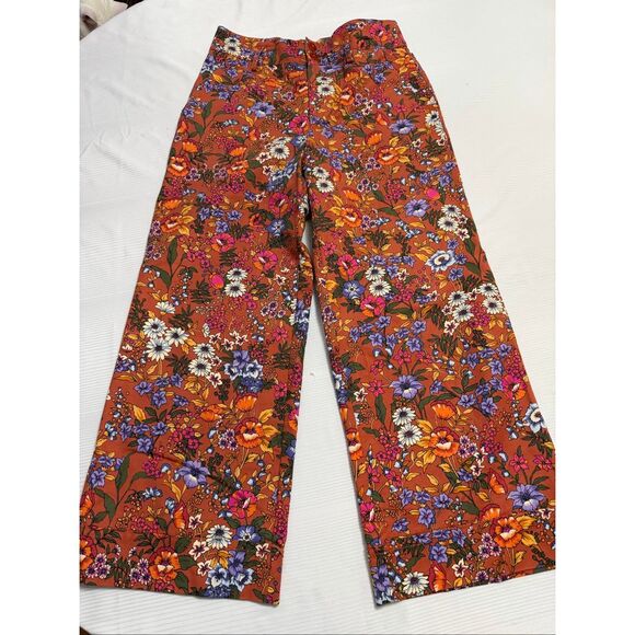 Anthropologie Maeve Floral Flower Power Wide Leg High Waist Crop Pants Size 6 - Picture 2 of 8